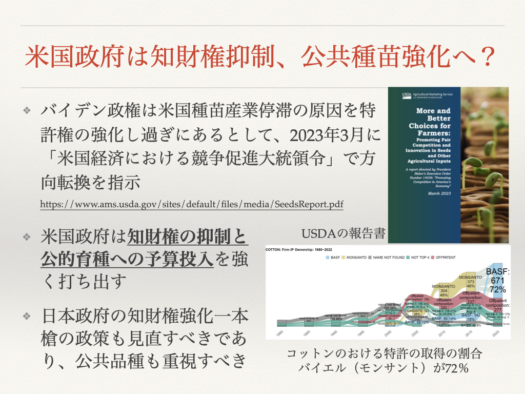米国政府は知財権抑制、公共種苗強化へ?